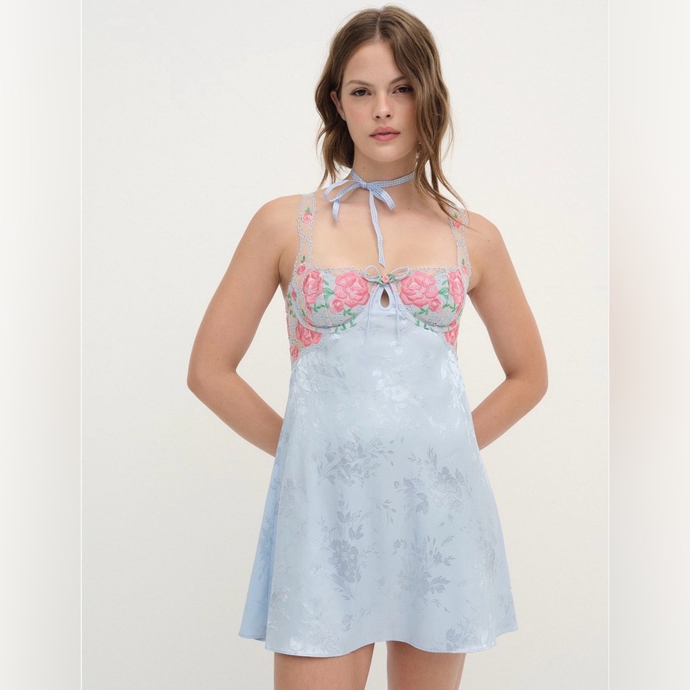 For Love & Lemons Vintage Rose Eyelet Slip Dress Large